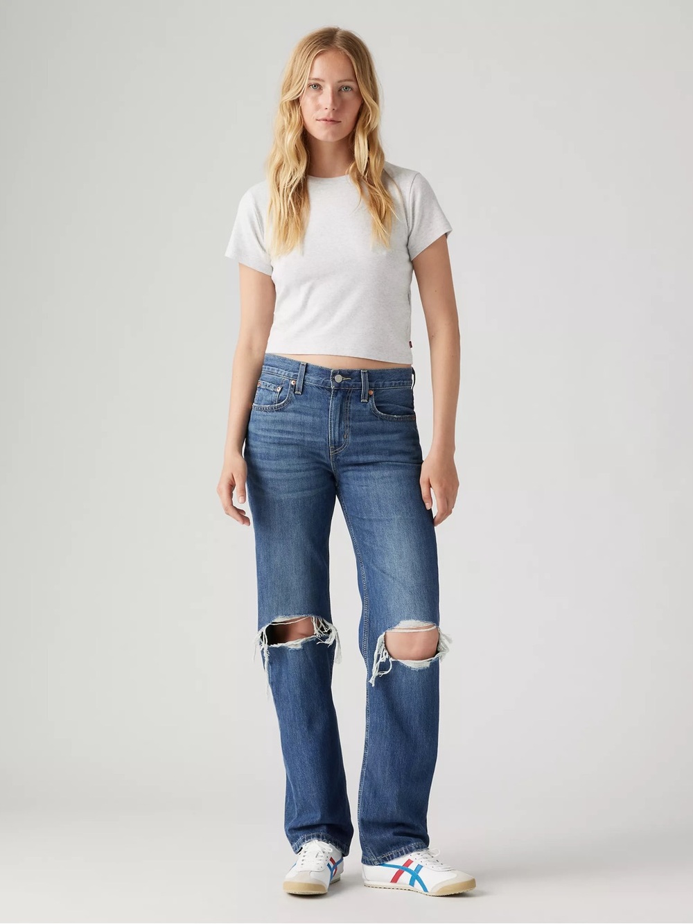 Levi’s Low Pro Straight Distressed Raw Hem Jeans (Size 29)